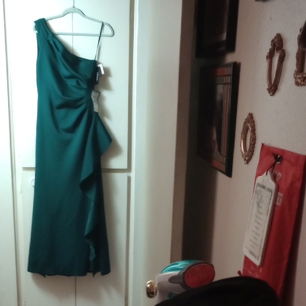 Xscape One-Shoulder Dress in Deep Green
